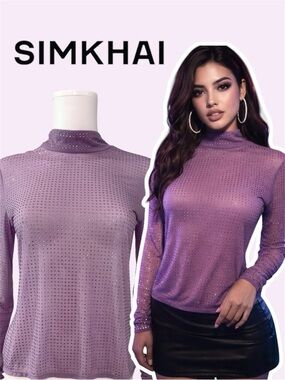 SIMKHAI Rhinestone Purple Mesh Top Womens Size M